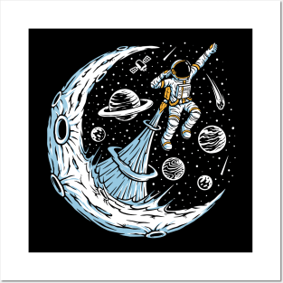 astronaut flying illustration Posters and Art